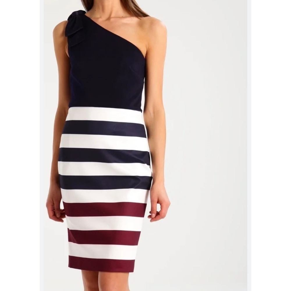 Ted Baker Hilila Rowing Stripe One Shoulder Bow Dress Navy Blue Size‎ 3 US 8 NEW